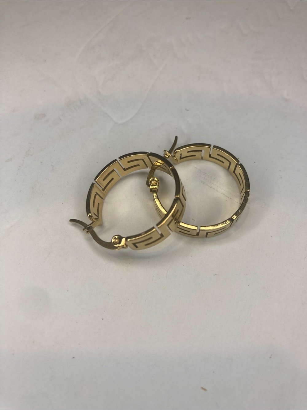 Gold Greek Key Hoop Earrings - Women's Goldtone Fashion Hoops